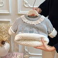 Fall and wintergirlstrendy three-layer quilted thickened cotton coat baby girl sweatshirtlong sleevestopskids clothes children's clothing