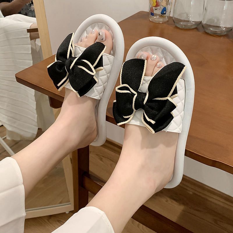 Bowknot slippers women's summer outwear new arrivalfashion women's shoes inseasiest for match beach shoes women's home shoes flip flop women
