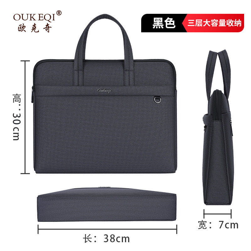 Business oxford cloth briefcase - men's large capacity tote bag, document bag, waterproof canvas office conference file bag