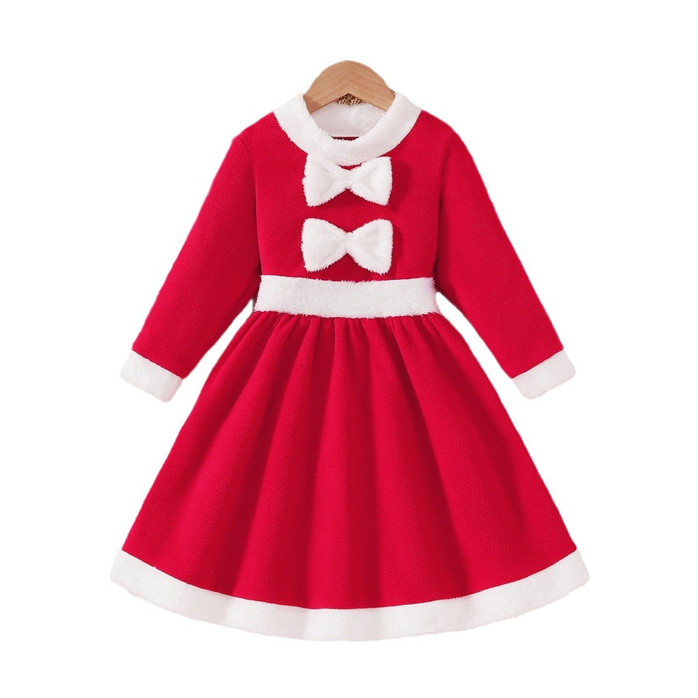 girldress red hat cute round neck stereobows costume kids holiday long skirt