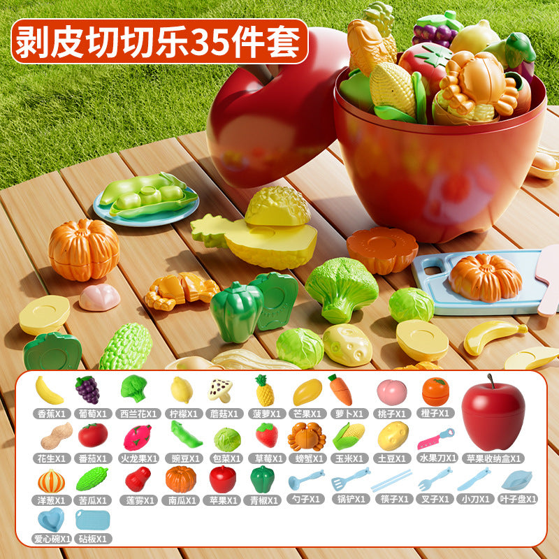 Kids' pretend play fruit toy set - realistic fruits & vegetables (durian included) - apple bucket storage - educational toy for girls ages 3-6