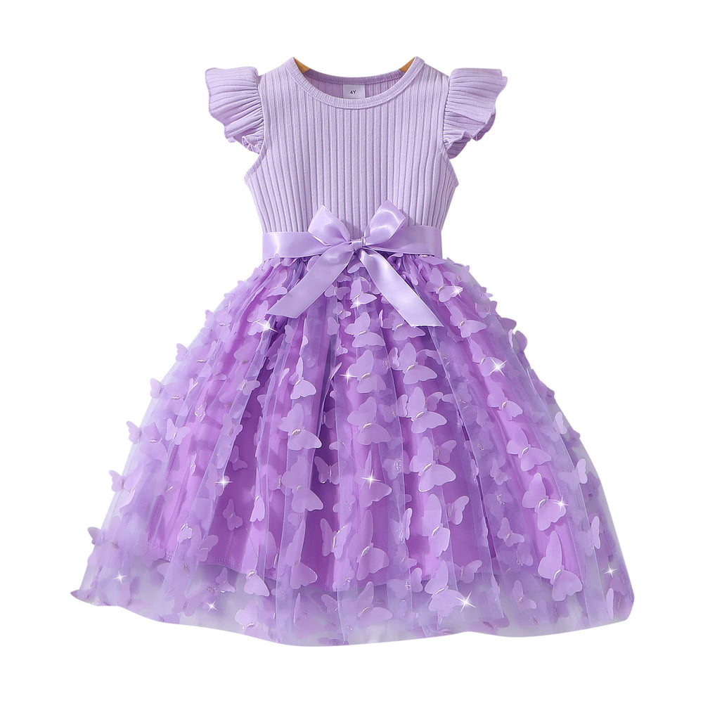 Girls' dress for toddlers and young children, corset-style dress with 3d butterfly flutter sleeves