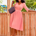 D430 women's foreign trade dress,  autumn new arrival, solid color pleated tie-up plus size v-neck elegant african style dress