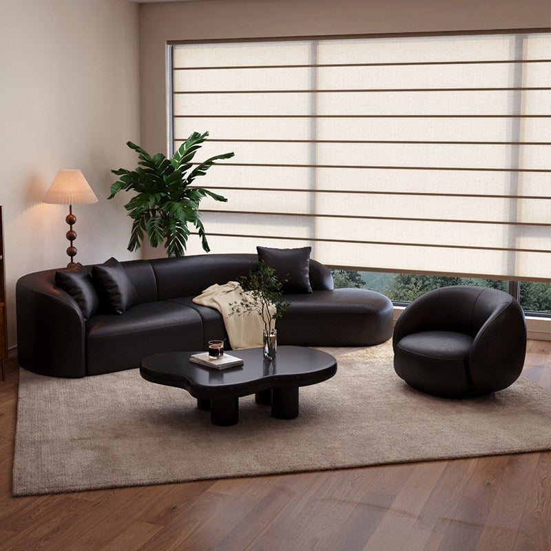 Nordic light luxury sofa - black retro living room home small apartment clothing store curved leather reception large sofa