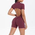 New arrival cross-border fashionpure color zipper beautiful back tight one-piece yoga wear breathable sports running fitness jumpsuit