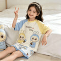 [family style] girls' zhongda tong pajamas suit summer short sleeve baby cartoon cute home clothes nightgown