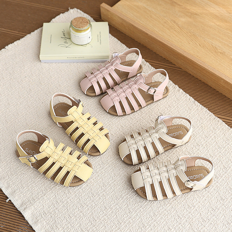 Vancahao  summer new children's casual roman sandals korean style girls' princess closed-toe beach shoes for kids