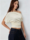 women's off-the-shoulder/one-shoulder top, figure-flattering, slimming, short-sleeved, soft and elegant style, niche design t-shirt