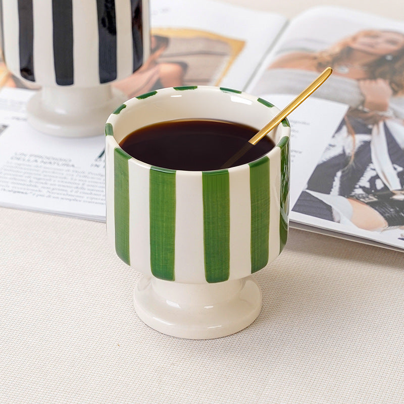 Stylishniche style ceramic goblet casual hand-painted stripescute coffee milk drinking cup photo prop cup