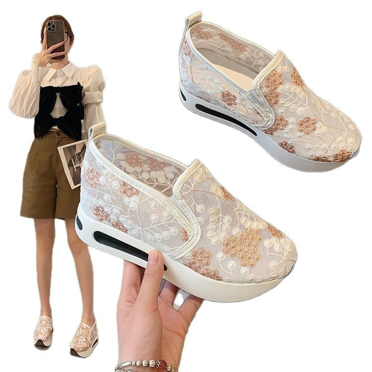 women's fashion flat heel hidden wedge mesh breathable casual flats - supports cross-border platforms and dropshipping