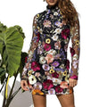 direct sales cross-border fashion three-dimensional floral mesh lace embroidered bodycon slimming sexy dress