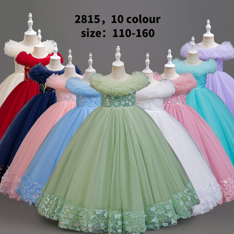 Wholesale european and american style girls' formal dresses for export, suitable for mid-to-large children, direct from manufacturers. cross-border princess dresses, custom flower girl dresses, long dresses wholesale