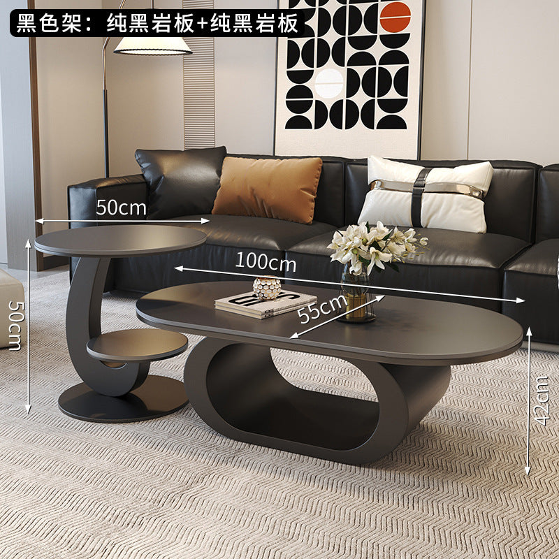 Modern minimalist oval rock slab coffee table - small apartment living room, home use, minimalist tea table, creative irregular shape combination