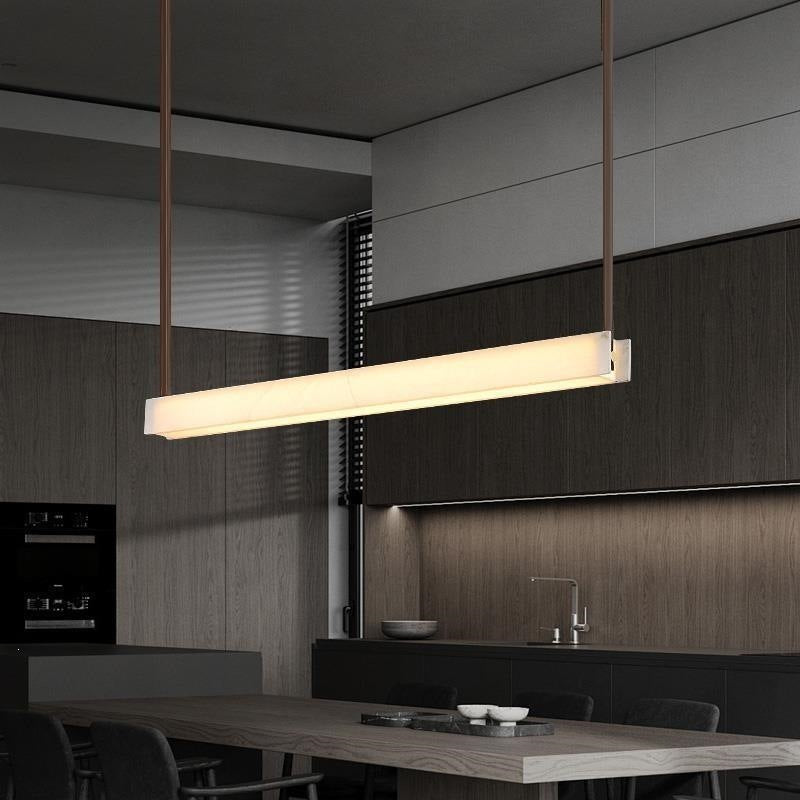 Minimalist light luxury marble new chinoiserie light luxury restaurant marble chandelier long strip one-word study cross-border thyristor dimming