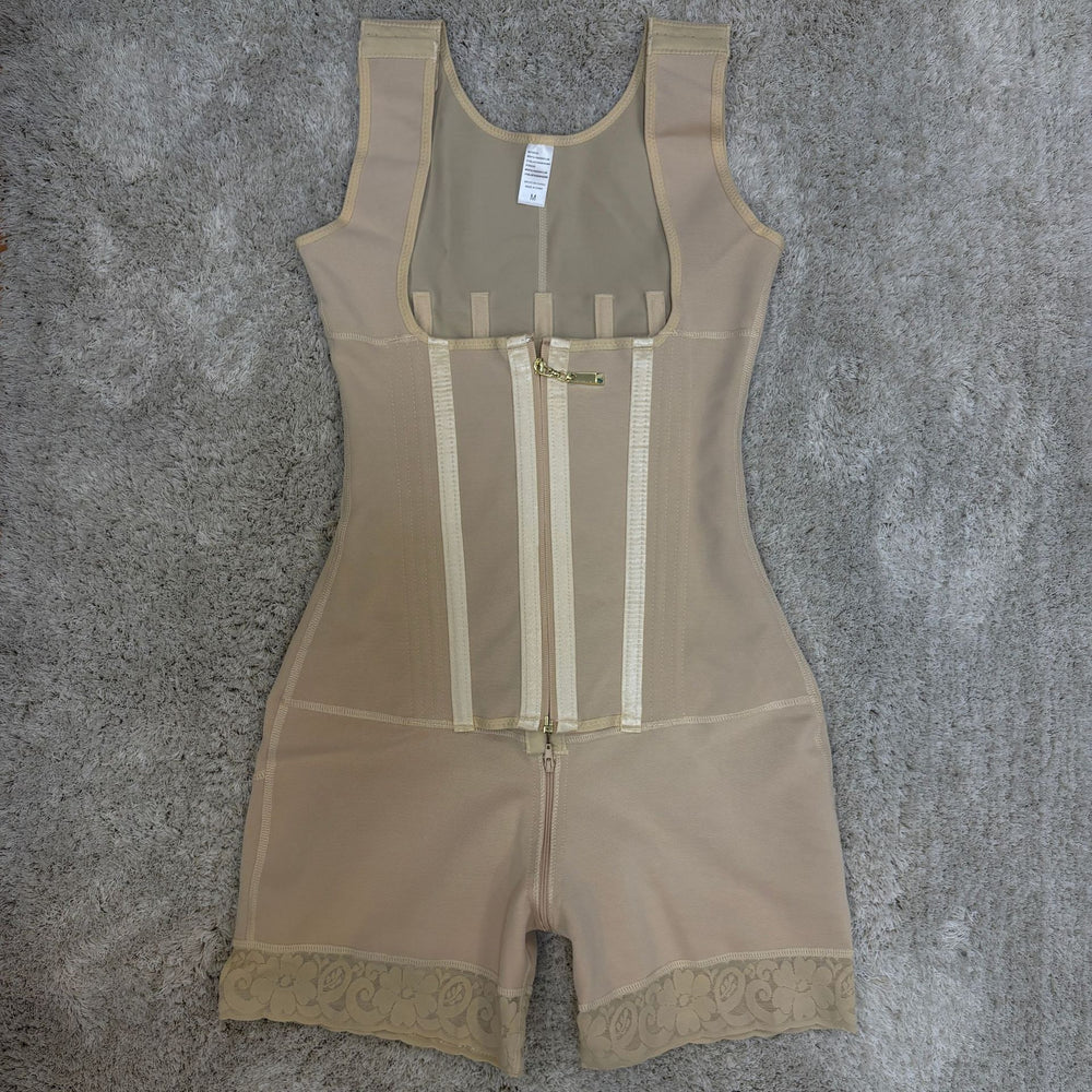 260g reinforced mesh european and american shapewear double layer tummy control pants zipper one-piece corset 13 steel boned jumpsuit