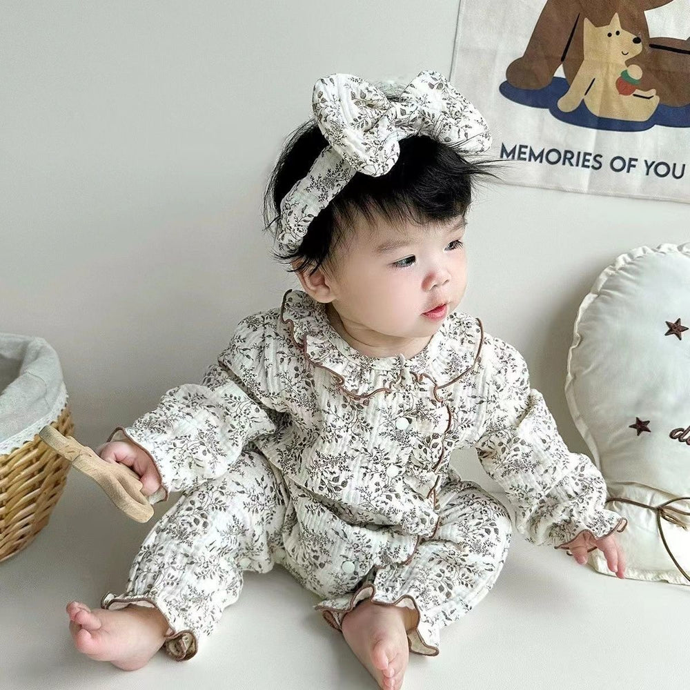Infant and toddler spring and autumn clothing, 100-day celebration super cute outing romper, newborn baby girl floral print fashionable long-sleeved onesie