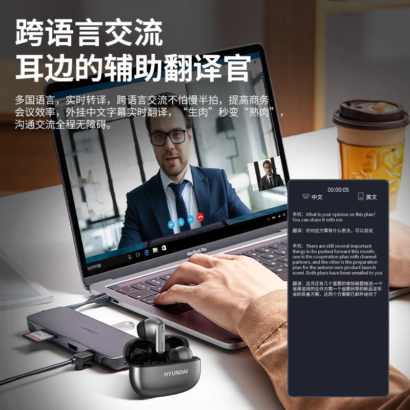 Hyundai modern y10 wireless bluetooth translation headset portable in-ear touch headset multi-language ai translation