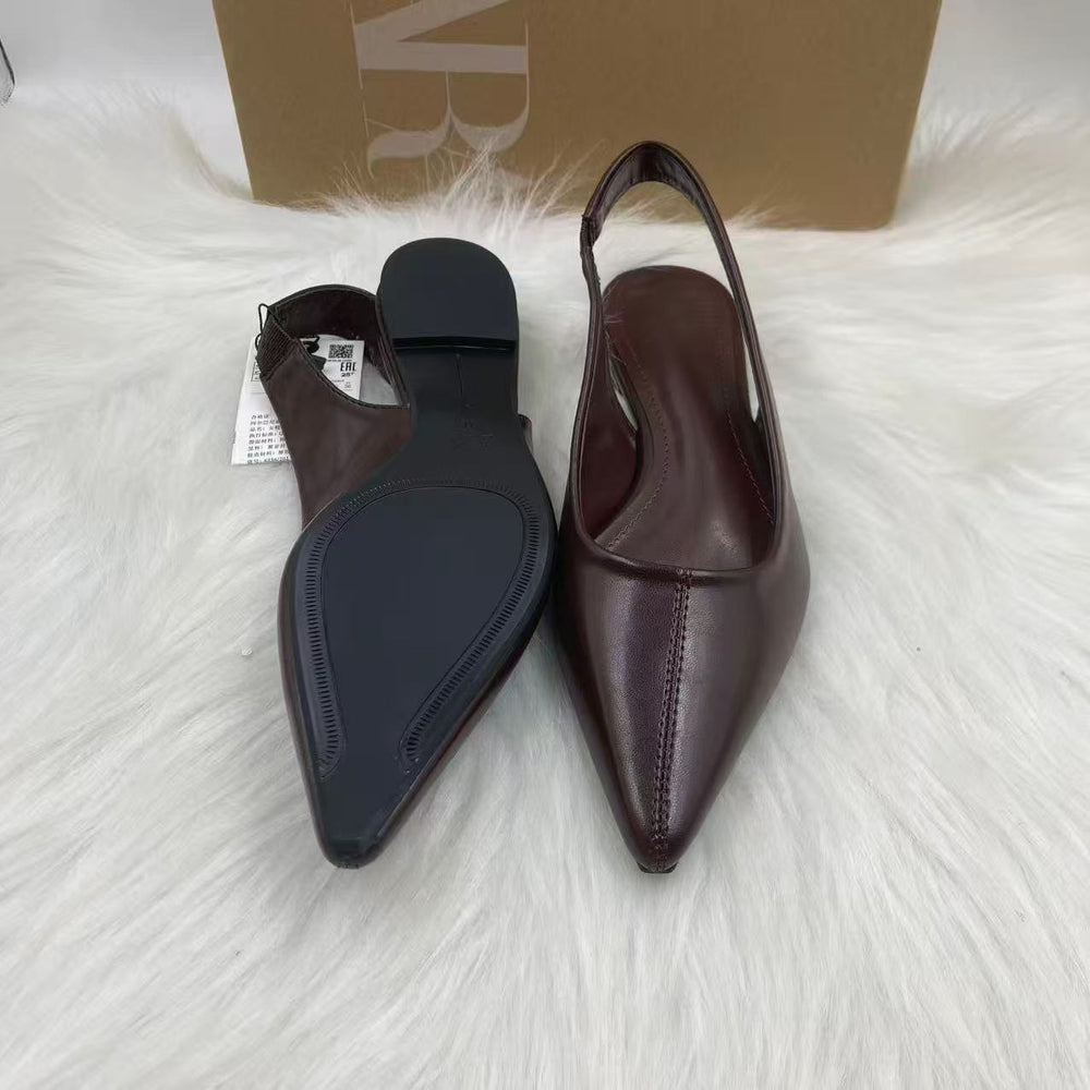 Za2025 winter new arrival: imported crinkled calfskin leather, minimalist comfort, pointed-toe, closed-toe, flat sandals for women
