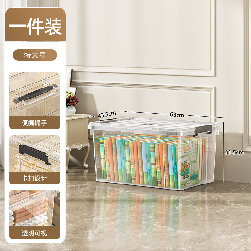 Transparent extra-large storage bin with lid - plastic household clothes organizer - oversized storage and organization box
