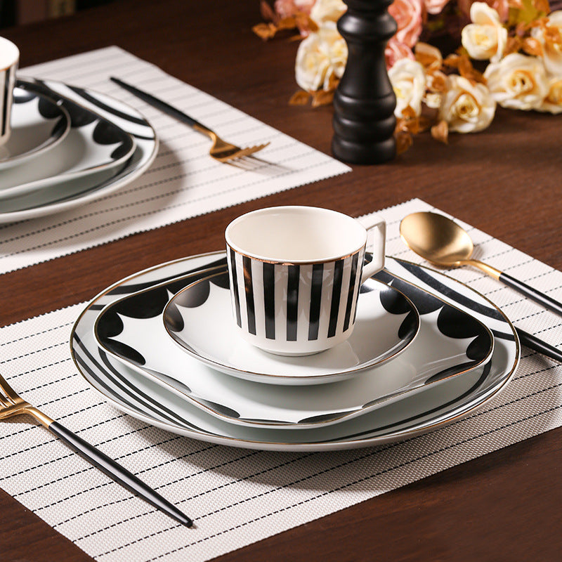 Showroom table tableware ornaments geometric bone china dinner plate scandinavian western food decorative plateaccessible luxury plate suit