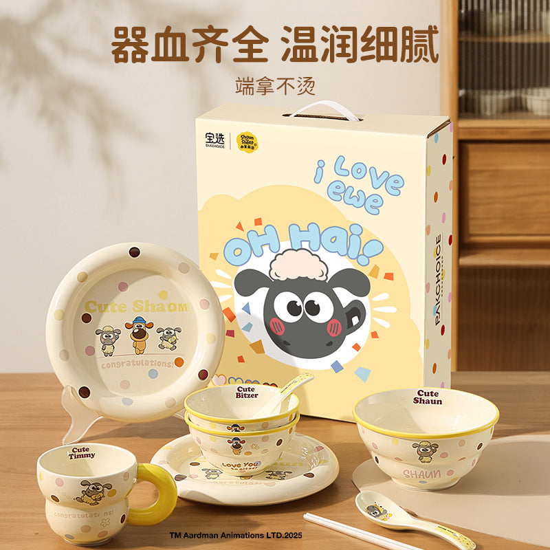Shaun the sheep bowl and plate tableware suitfor home cartoon bowl high-looking ceramic bowl plate soup bowl small rice bowl