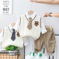 Boys' preppy sweater vest spring/autumn outfit - stylish and casual three-piece set for little gentlemen