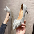 Flats french champagne color wedding shoes fall and winter women's bridal shoes 2025 new arrival hexiu wedding dress two-wear engagement high heels