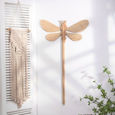 Creative clothes support pole clothes taking pole hanging clothes hanger fork clothes solid wood dragonfly hanging decoration wall decoration home bold