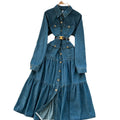 French retroelegancedress women's autumniche styleclassy light mature style strap waist metal buckle denim skirt