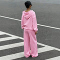 fashion  fall and winter new pink fleece-linedsuit sports knitting pullover shirt and wide-leg pants two pieces