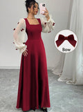 European and american cross-border  french color block bowknot fairy maxi dress - solid black body with high-waisted paneling