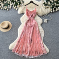 French riviera style pink floral print cami dress - women's summer korean high-waisted sleeveless slimming elegant maxi dress
