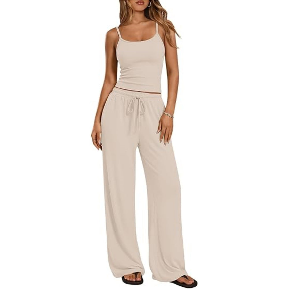 European and american cross-border  foreign trade y2 women's  casual set - solid color camisole and wide-leg pants 2-piece outfit