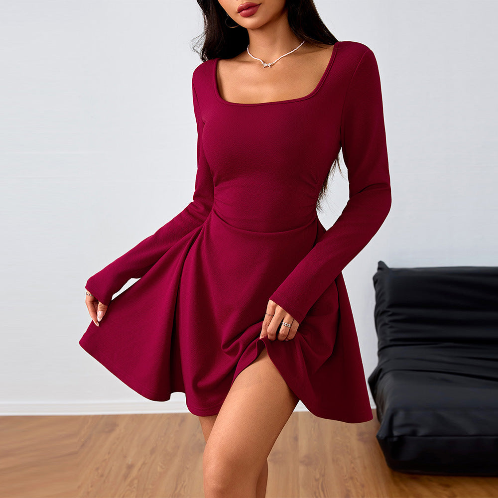 spring/summer new arrivals:  women's fashion - square neck elegant dress with high-waisted design