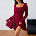 spring/summer new arrivals:  women's fashion - square neck elegant dress with high-waisted design