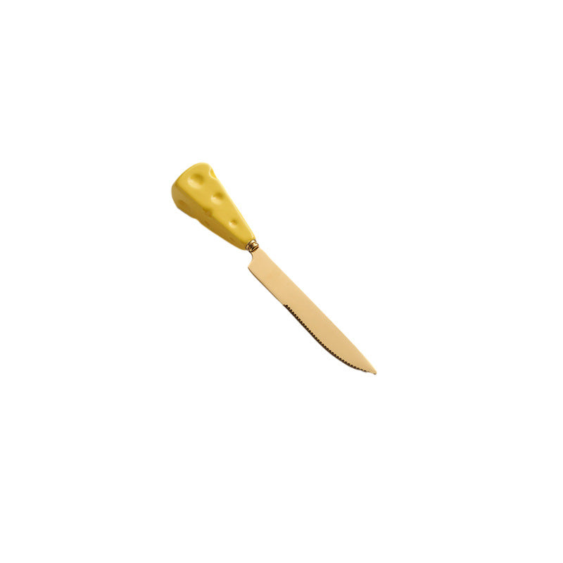 New arrivalins style cheese knife, fork and spoon oven mitts ceramic handle stainless steel fork and spoon kids creative steak knife wholesale