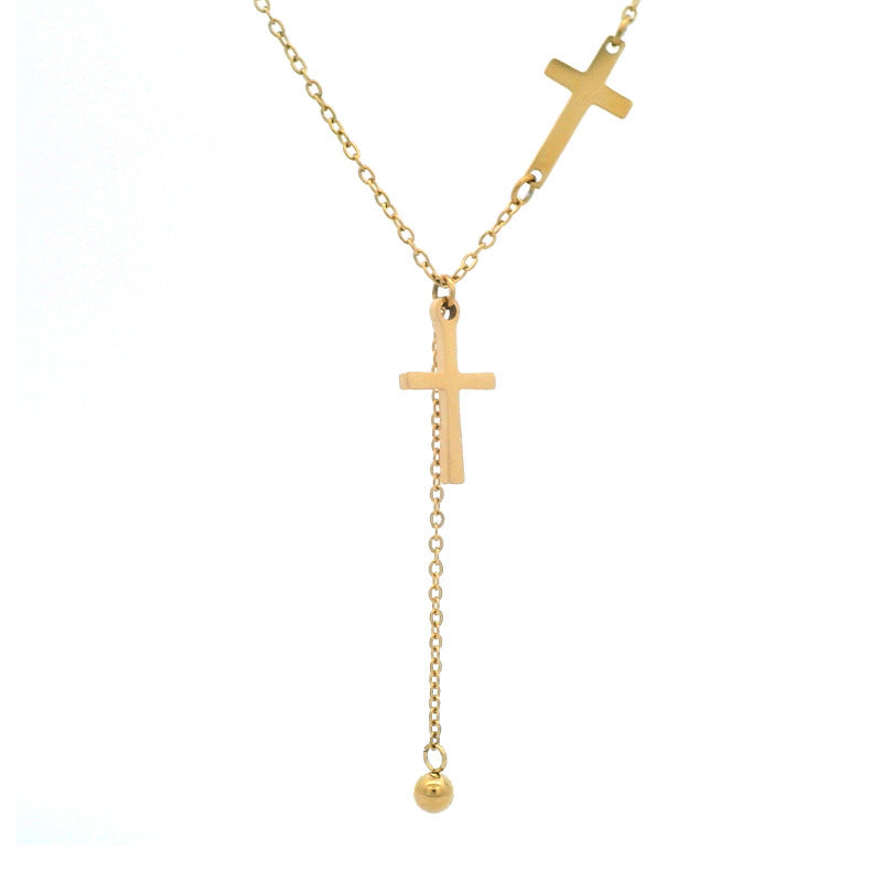 Xuping european and american fashion minimalist cross stainless steel necklace for women - light luxury, niche, cool & minimalist style, unique choker necklace
