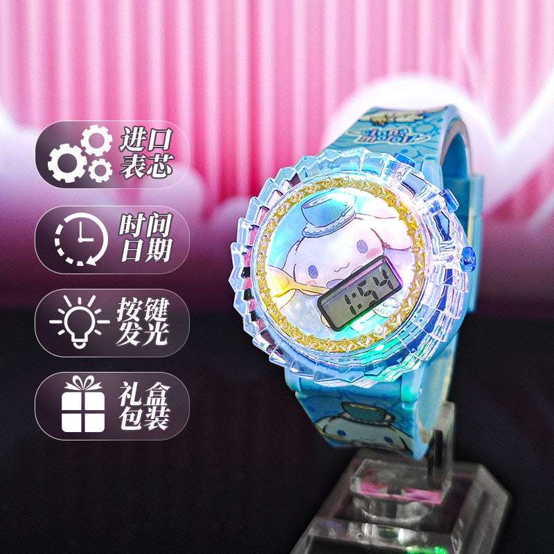 New light-up musical kids' watch with 360° rotating gyro electronic display - sanrio cartoon student toy watch