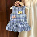 Girls' plaid dress, new  summer collection, baby blue cute vest dress, stylish children's princess dress, super adorable