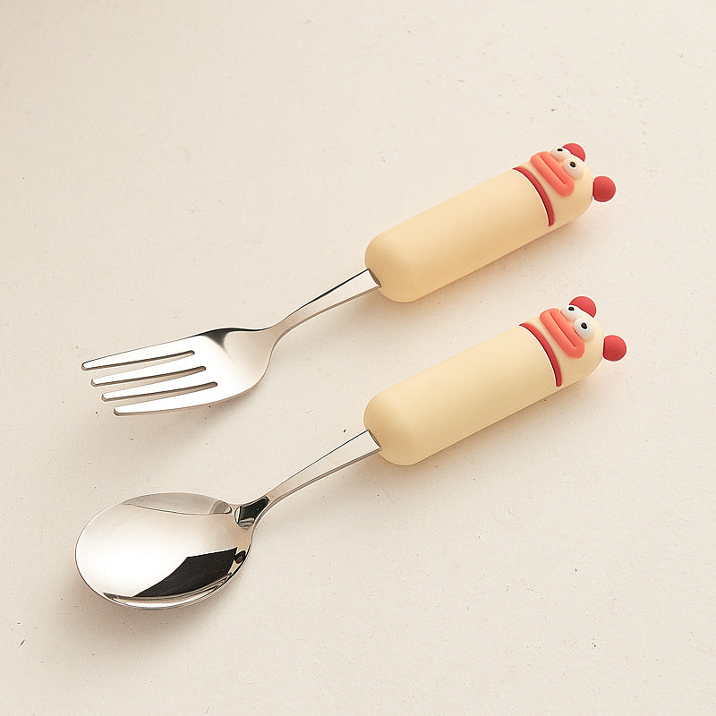 Cute cartoon fork and spoon set - high-value 304 stainless steel tableware for home use - kids' dessert forks with a fun, wide-mouth design