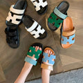 summer new thick-soled sandals & slippers - plus size, one-strap, hook-and-loop closure, color block design, casual outdoor women's shoes - versatile & stylish