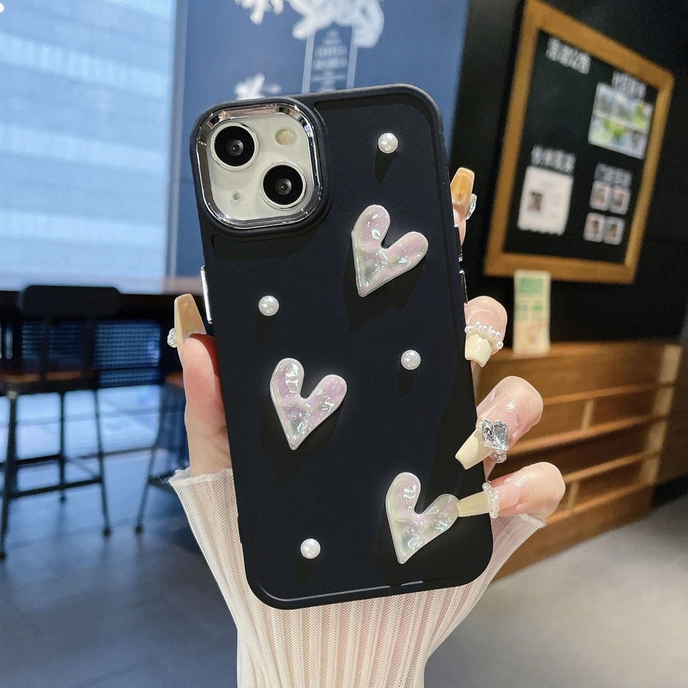 Suitable for apple 16pro metal photo frame pearl heart mobile phone case iphone7p/xr pure color protective cover