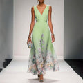 women's summer new arrivals:  cross-border fashion - elegant and chic printed v-neck bodycon maxi dress