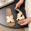 Fashionable starlight silver h strap versatile soft sole mules - french retro flat slide sandals for women