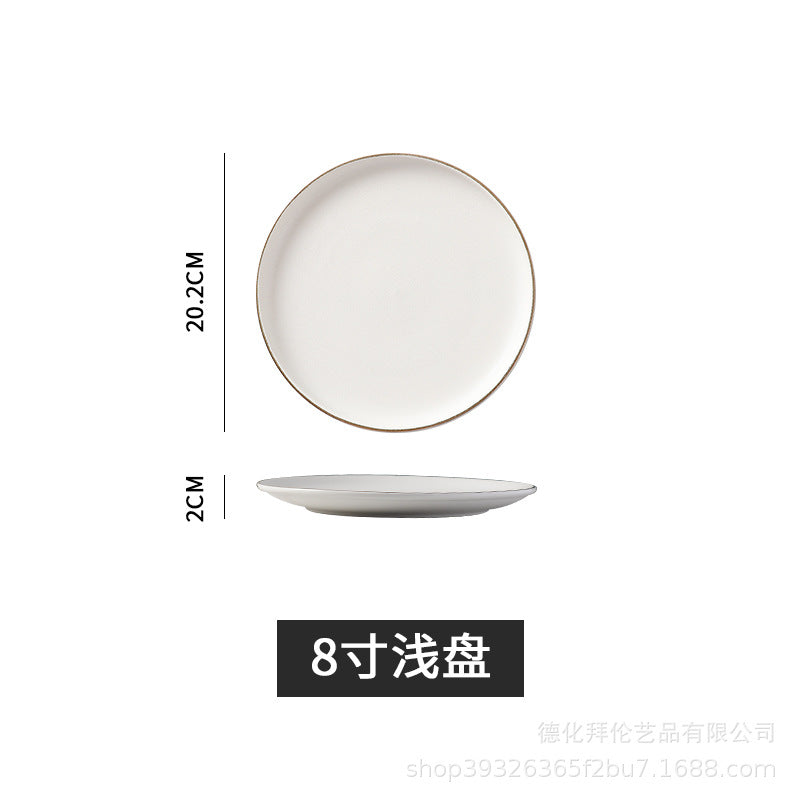 Ceramic matte white western dinner plate, matte steak plate, wear-resistant pasta plate, gold-rimmed matte dinner plate - wholesale from manufacturer