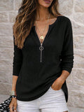 European and american style slim-fit solid color base layer top - deep v neck, half-open placket design, commute & casual long sleeve blouse