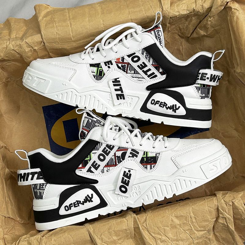 Men's white sneakers - spring/autumn breathable 2025 new trendy brand chunky sole athletic casual skate shoes - niche versatile streetwear footwear