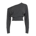 American retrostripesprintingloose shoulder t-shirt women's autumexporteasiest for matchins waist new arrivaltops