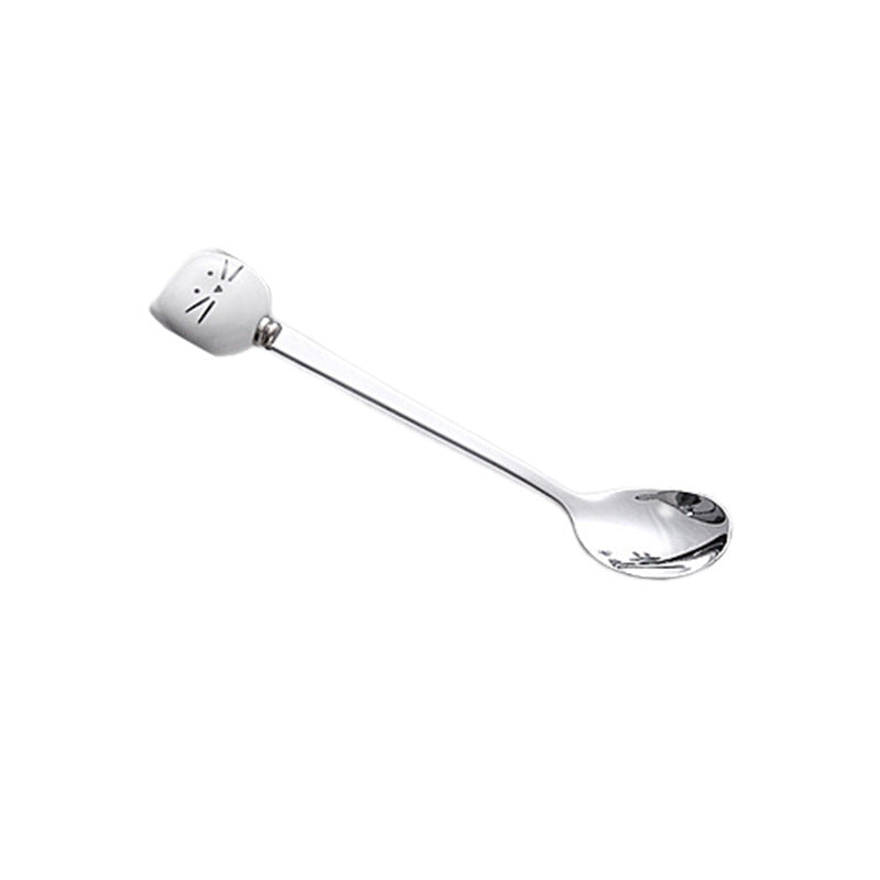 Cute cartoon stainless steel ceramic spoon ice cream scoop soup spoon wholesale fruit fork spoon high-value mixing spoon