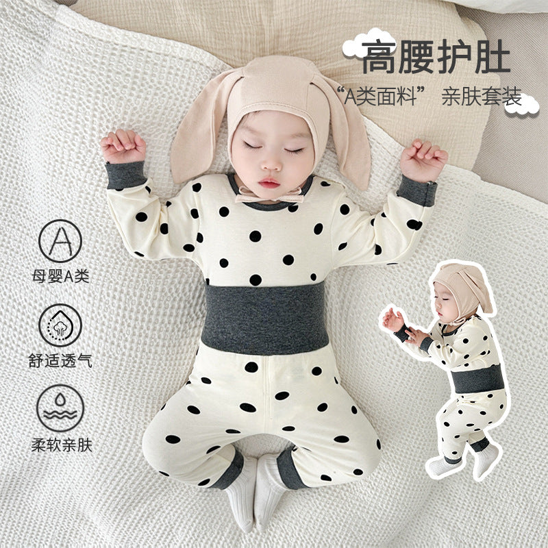 Spring autumkids autumn clothessuitbabypure cotton belly protective intimatesmale and female baby winter bottom casual home clothes